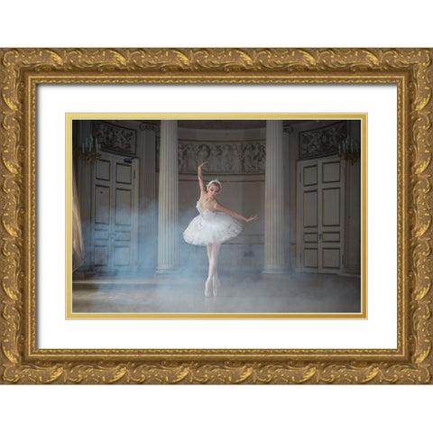Ballerina Gold Ornate Wood Framed Art Print with Double Matting by Greenboim, Michal