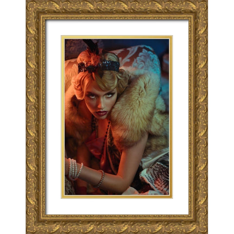 Reflection. Winter Gold Ornate Wood Framed Art Print with Double Matting by July, Ravena