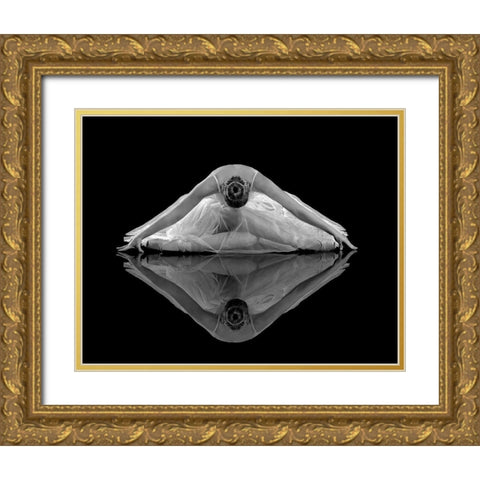 Ballerina Reflection Gold Ornate Wood Framed Art Print with Double Matting by Pentony Ma, Pauline