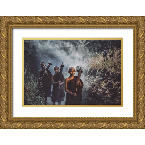 No.15 Gold Ornate Wood Framed Art Print with Double Matting by M, Adirek