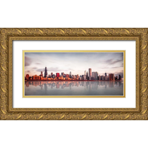 Sunrise At Chicago Gold Ornate Wood Framed Art Print with Double Matting by Kopczynski, Marcin