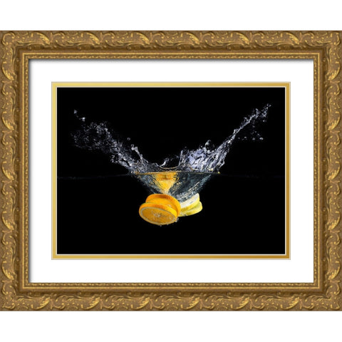 Orange Splash Gold Ornate Wood Framed Art Print with Double Matting by Stefan, Mogyorosi