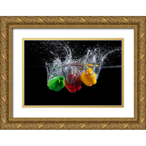 Paprika Splash Gold Ornate Wood Framed Art Print with Double Matting by Stefan, Mogyorosi