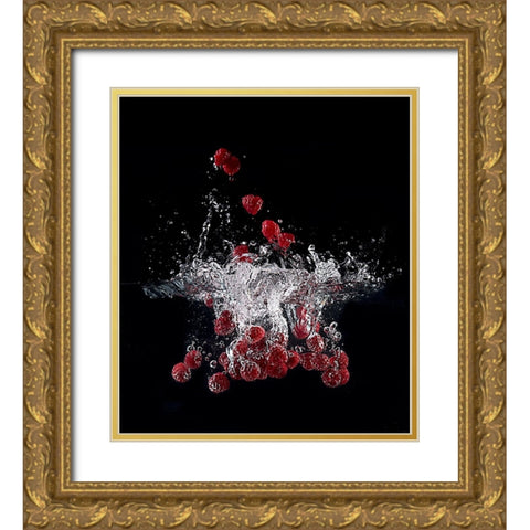 Raspberry Splash Gold Ornate Wood Framed Art Print with Double Matting by Stefan, Mogyorosi