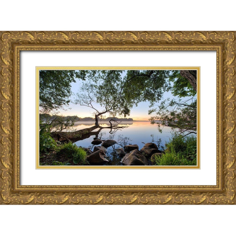 Lake View Gold Ornate Wood Framed Art Print with Double Matting by Keller