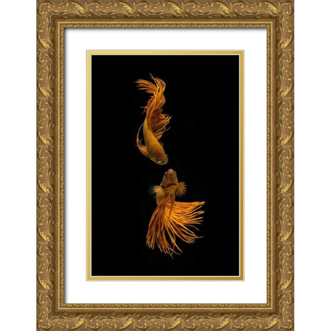Love Story Of The Golden Fish Gold Ornate Wood Framed Art Print with Double Matting by Rahayu, Ganjar