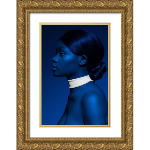 Blue Portrait Gold Ornate Wood Framed Art Print with Double Matting by Koops, Johan