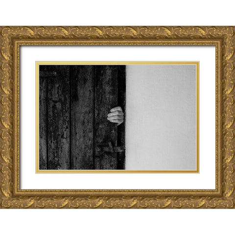 Hand On Door Gold Ornate Wood Framed Art Print with Double Matting by Schuster, Inge