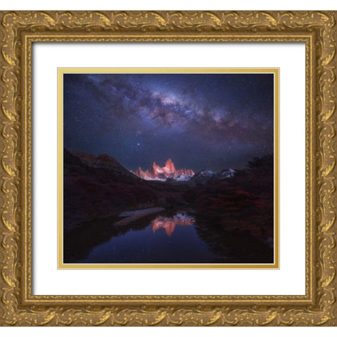 Patagonia Autumn Night Gold Ornate Wood Framed Art Print with Double Matting by Zhang, Yan