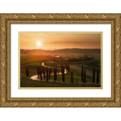 Tuscany Evening Gold Ornate Wood Framed Art Print with Double Matting by Anton, Rostovskiy