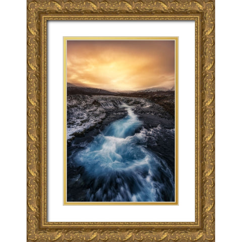 Bruarfoss Gold Ornate Wood Framed Art Print with Double Matting by Ruiz Dueso, Jorge