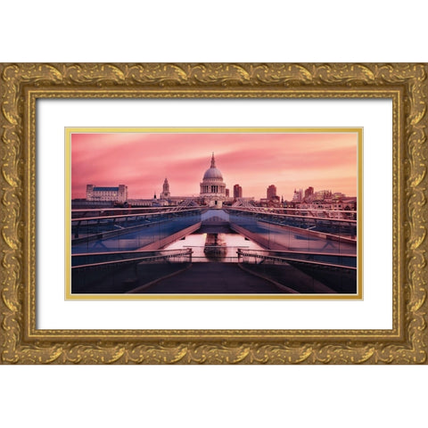 Sunrise At Millennium Bridge Gold Ornate Wood Framed Art Print with Double Matting by Cuomo, Massimo