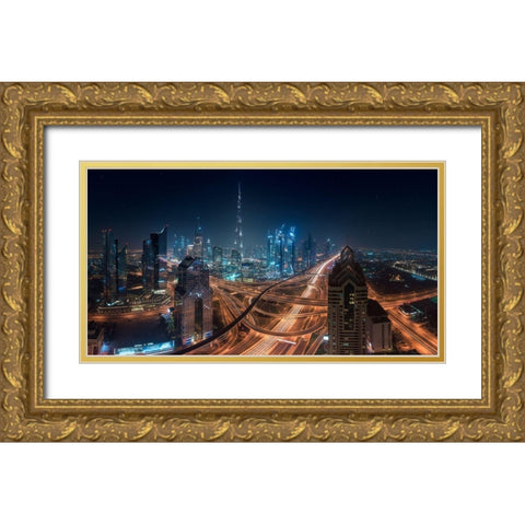 Downtown Gold Ornate Wood Framed Art Print with Double Matting by De La, Javier