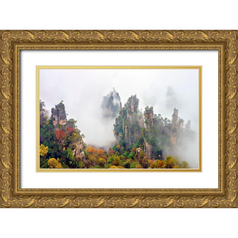 Zhang Jia Jie Fall Color Gold Ornate Wood Framed Art Print with Double Matting by Zhu, Hua
