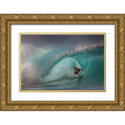 Rolling Surfer Gold Ornate Wood Framed Art Print with Double Matting by Bunjamin, Antonyus