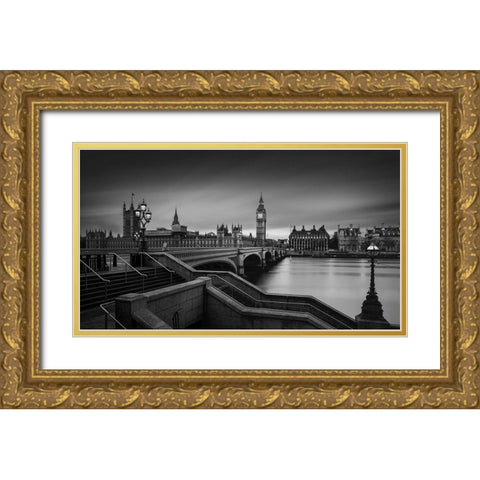 Westminster Bridge Gold Ornate Wood Framed Art Print with Double Matting by Lopez, Oscar
