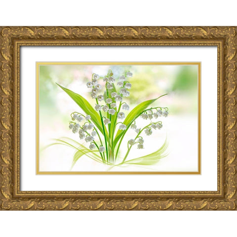 Lily Of The Valley Gold Ornate Wood Framed Art Print with Double Matting by Parker, Jacky