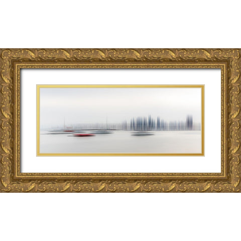 Boats In The Harbour Gold Ornate Wood Framed Art Print with Double Matting by Adams, Richard