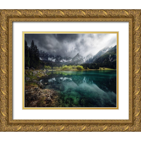 Azul Turquesa. Gold Ornate Wood Framed Art Print with Double Matting by Pablo De, Juan