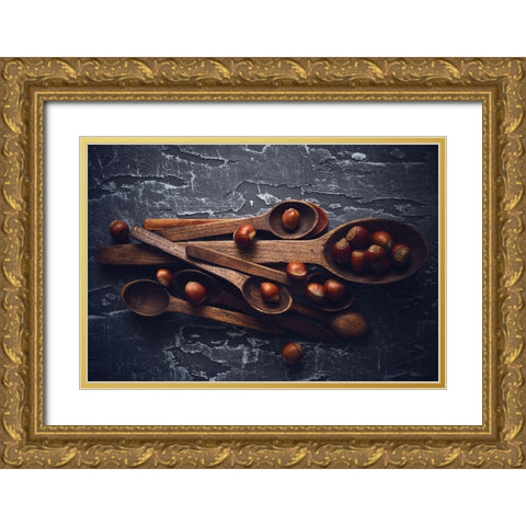 Hazelnuts Gold Ornate Wood Framed Art Print with Double Matting by Karina, Aleksandrova