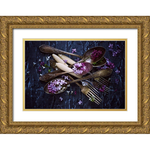 Spoonsaflowers Gold Ornate Wood Framed Art Print with Double Matting by Karina, Aleksandrova