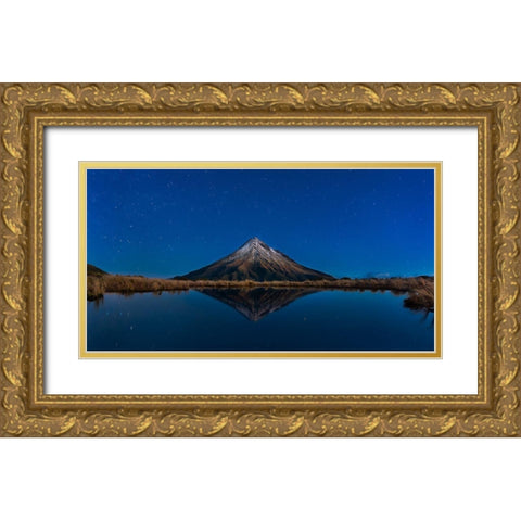 Mt Taranaki Gold Ornate Wood Framed Art Print with Double Matting by Shi, Fei