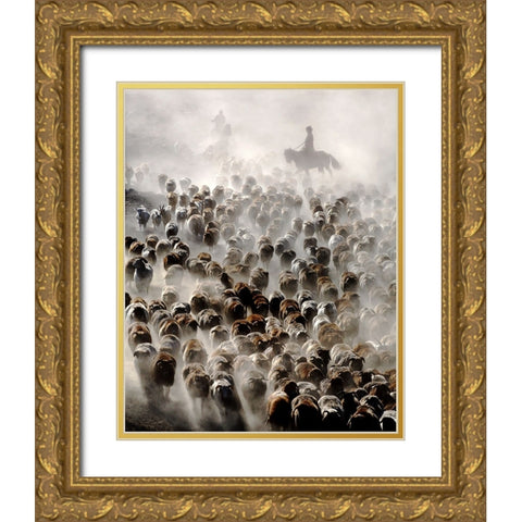 The Great Migration Of China Gold Ornate Wood Framed Art Print with Double Matting by Wong, Adam