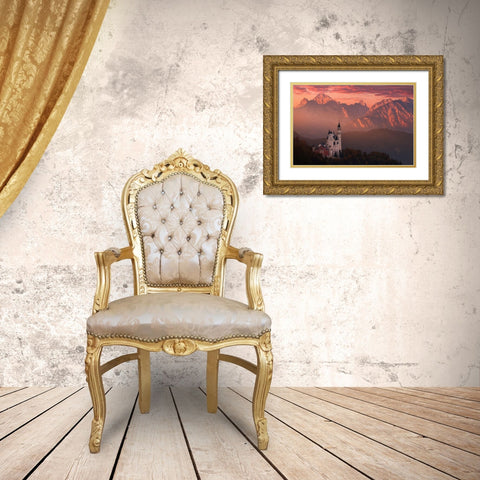 Red Morning Above The Castle Gold Ornate Wood Framed Art Print with Double Matting by Rericha, Daniel