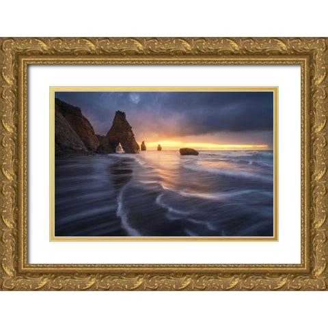 Raging Tide Gold Ornate Wood Framed Art Print with Double Matting by Fan, Tim