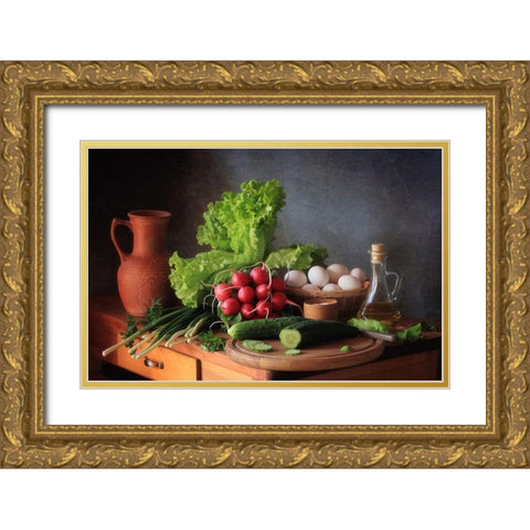Still Life With Vegetables Gold Ornate Wood Framed Art Print with Double Matting by Skorokhod, Tatyana