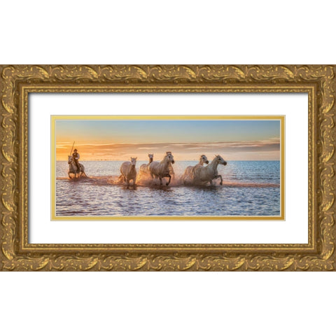 Camargue Horses Ii Gold Ornate Wood Framed Art Print with Double Matting by Figueras Barranco, Antoni