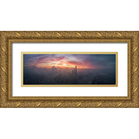 Bay Of Colour Gold Ornate Wood Framed Art Print with Double Matting by Huang, Stan