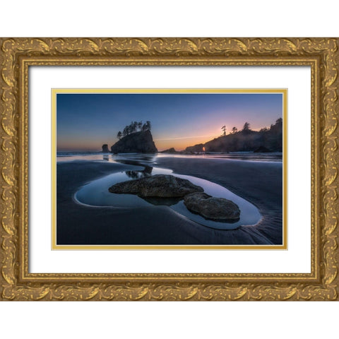 Twilight At Second Beach Gold Ornate Wood Framed Art Print with Double Matting by Luo, Donald