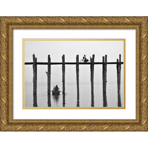 U Bein Bridge (Myanmar) Gold Ornate Wood Framed Art Print with Double Matting by Intarob, Sarawut
