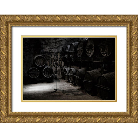 The Dark Atmosphere Of An Old Wine Cellar Gold Ornate Wood Framed Art Print with Double Matting by Hawerkamp, Hans-Wolfgang