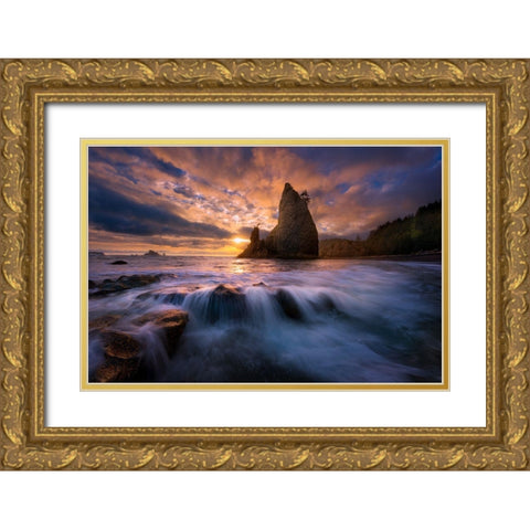 Fractured Gold Ornate Wood Framed Art Print with Double Matting by Moore, Chris