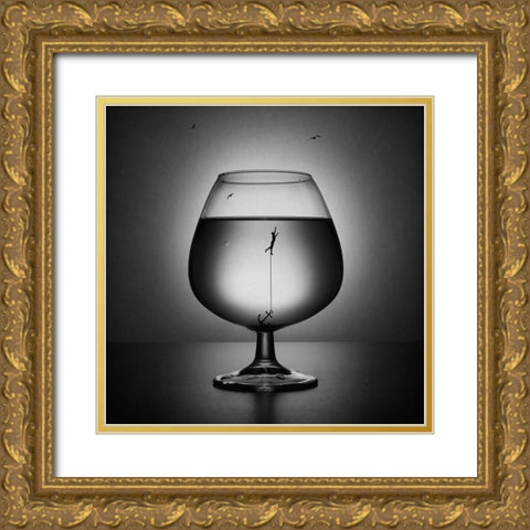 Alcoholism. The Drowning Gold Ornate Wood Framed Art Print with Double Matting by Ivanova, Victoria