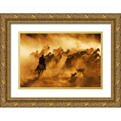 Cowboy Gold Ornate Wood Framed Art Print with Double Matting by Tunc, Feyzullah