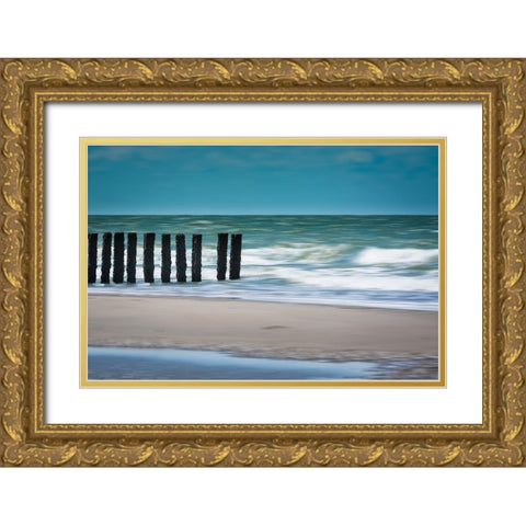 White Waves Gold Ornate Wood Framed Art Print with Double Matting by De Laat, Bernardine