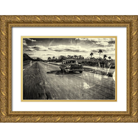 Taxi Havana Gold Ornate Wood Framed Art Print with Double Matting by Limbach, Marc