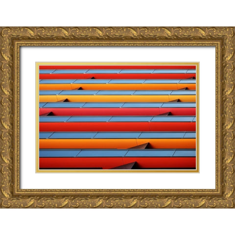 Colour Stripes Gold Ornate Wood Framed Art Print with Double Matting by Hawerkamp, Hans-Wolfgang