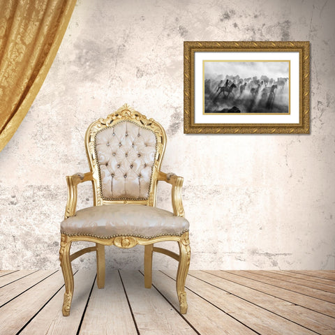 Wild Horses Gold Ornate Wood Framed Art Print with Double Matting by Bedir, Mehmet