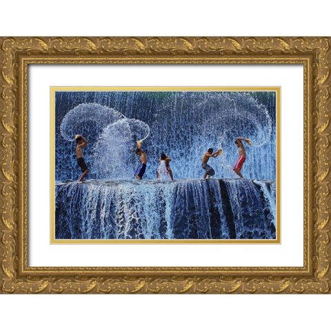 Playing With Splash Gold Ornate Wood Framed Art Print with Double Matting by Muliani Hartojo, Angela
