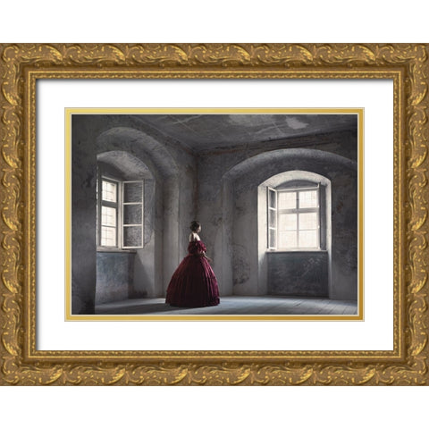 Red Gown Gold Ornate Wood Framed Art Print with Double Matting by Russocka, Magdalena