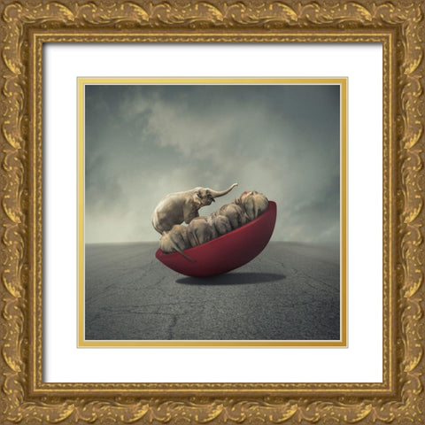 Life Is A Balance Gold Ornate Wood Framed Art Print with Double Matting by Hardibudi