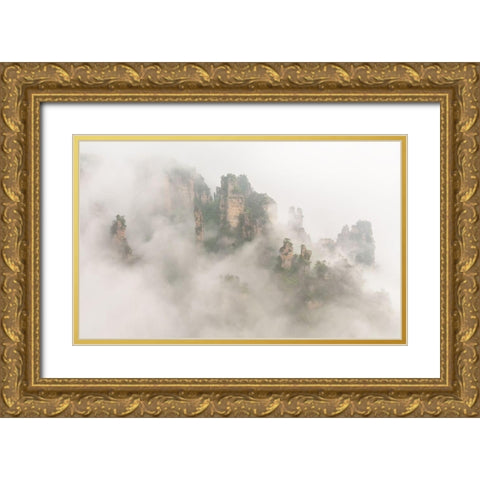 The Foggy Peaks Gold Ornate Wood Framed Art Print with Double Matting by Hua, David