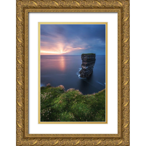 Ireland - Downpatrick Head Gold Ornate Wood Framed Art Print with Double Matting by Claude Castor, Jean