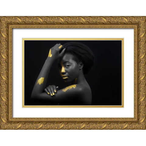 Breaking Through - Black And Gold 1 Gold Ornate Wood Framed Art Print with Double Matting by NSPD Studios