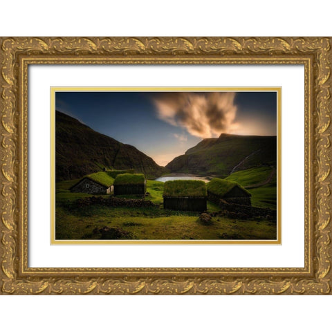Saksun Village Gold Ornate Wood Framed Art Print with Double Matting by Kruczynski, Wojciech