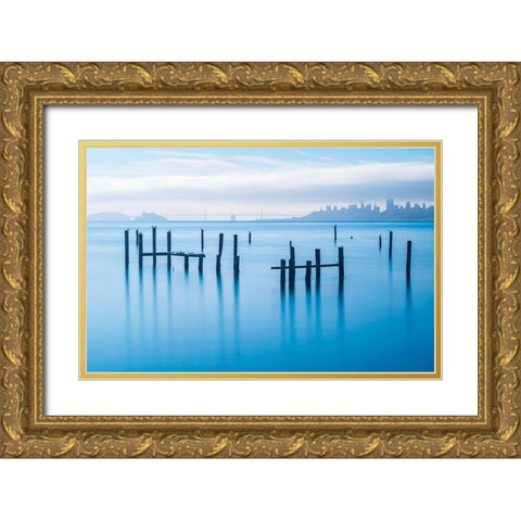 The Old Pier Of Sausalito Gold Ornate Wood Framed Art Print with Double Matting by Zhang, Jonathan